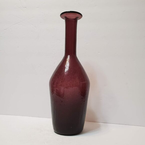 Pilgrim Glass Hand Blown Bottle Decanter, 13" Crackle Art Amethyst Purple MCM - Picture 2 of 10